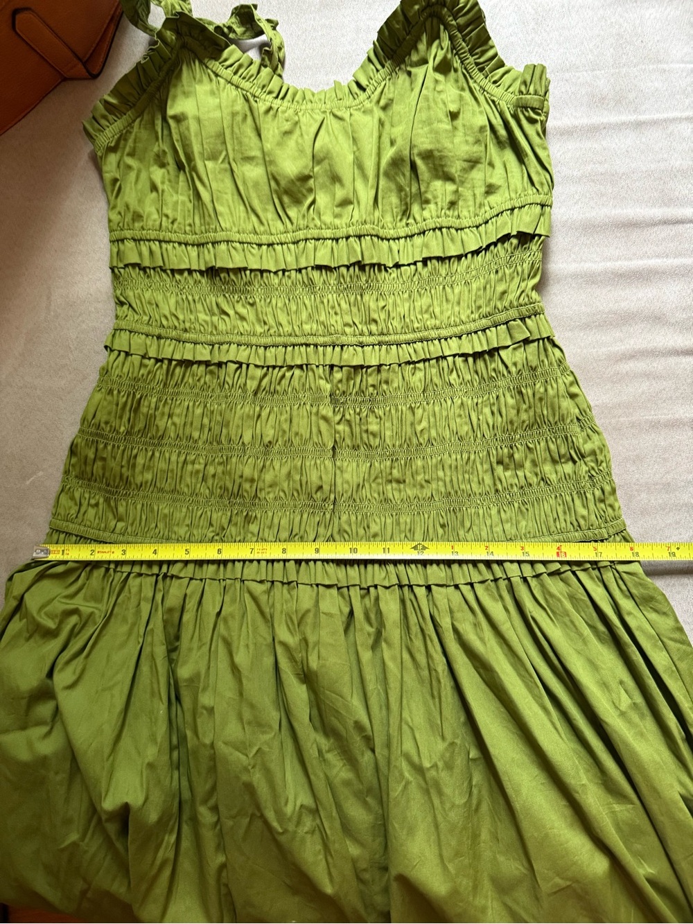 Caroline Constas Cotton drop waist scrunch smocked maxi dress green NEW - Picture 11 of 11